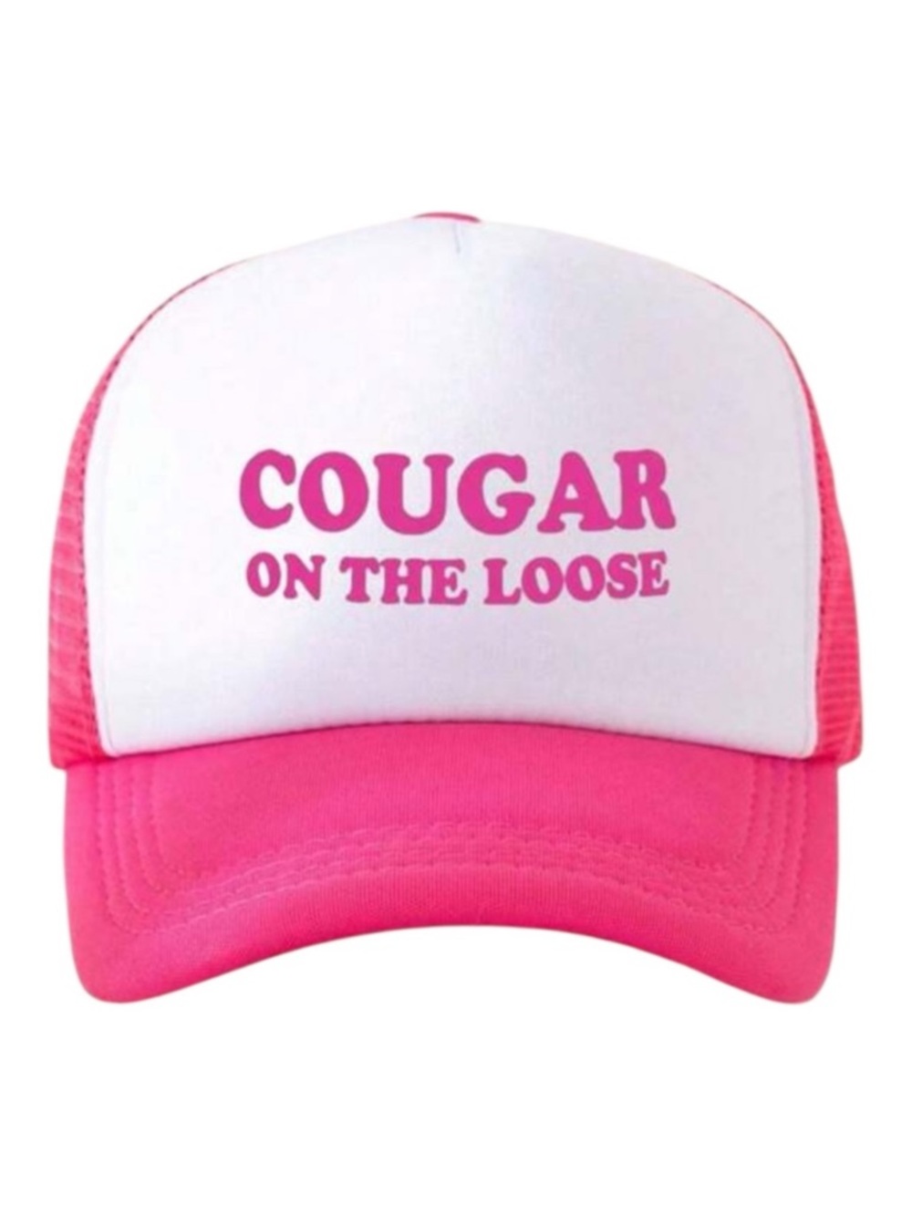 🪷 “Cougar On The Loose” Pink & White Trucker Hat